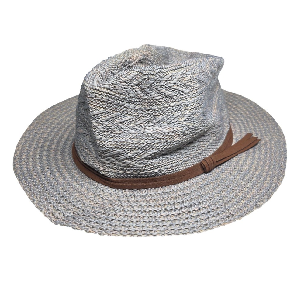 Marcus Adler New York Grey Woven Fedora Sun Hat Brown Tassel Band OS